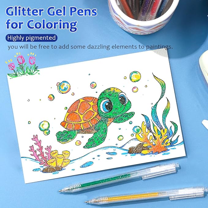 LET'S RESIN PAINT Glitter Gel Pens, 18 Vibrant Colors Sparkle Gel Pen, - Image 4
