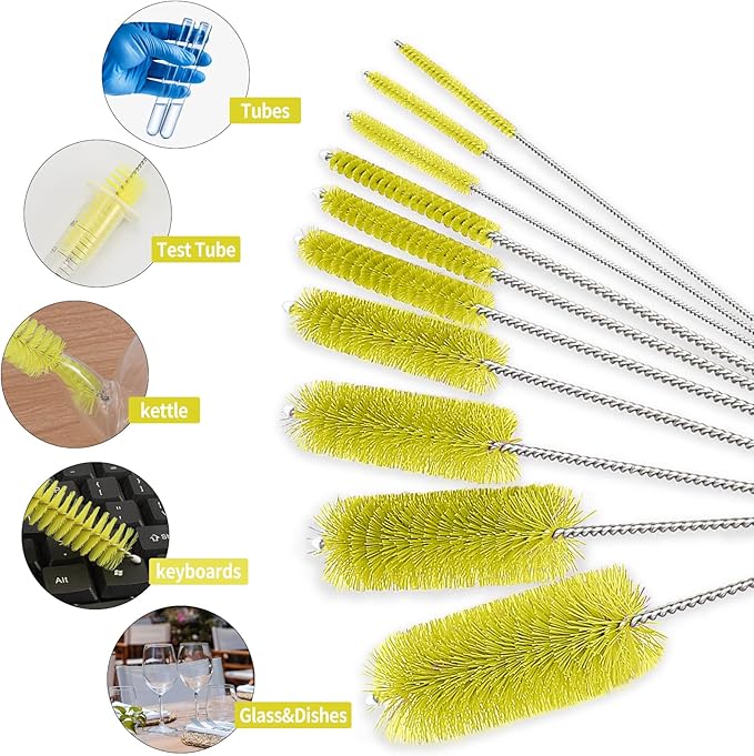 CiaraQ Bottle Cleaning Brushes, 8 Inch Nylon Tube Brush Set | Yellow Cleaner - Image 2