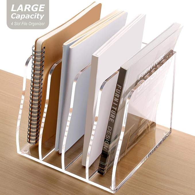 SANRUI Acrylic Desk Magazine File Organizer, 4 Vertical Compartments Clear - Image 8