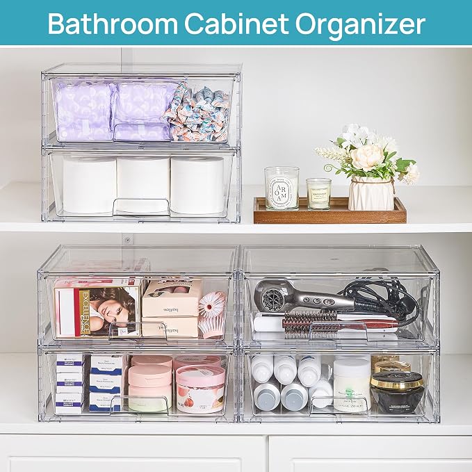 Vtopmart 8 Pack Stackable Storage Bins, Easily Assemble Clear Acrylic Bathroom - Image 4
