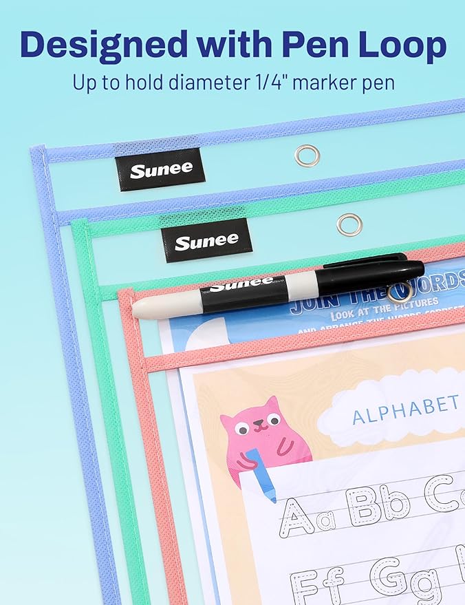 SUNEE 6 Packs Oversized Reusable Dry Erase Pocket Sleeves - Image 4