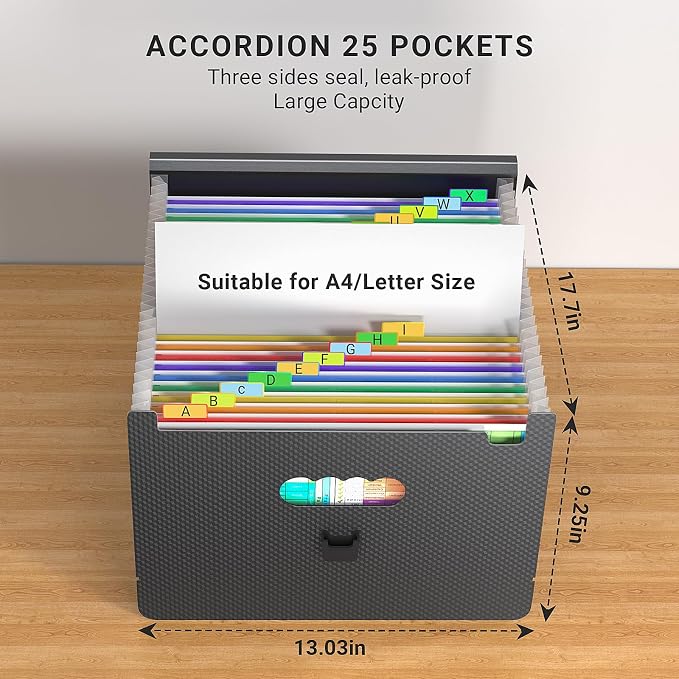 Expanding File Folders, Accordion File Organizer, 25 Pockets Expandable File - Image 3
