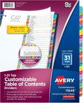 Avery 1-31 Dividers for 3 Ring Binders, 31 Tabs per Set, Customizable Table of by Avery