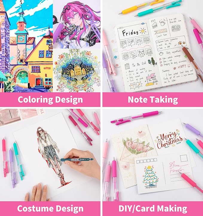 Acrylic Gel Pens For Coloring, 24 Colors Retractable Colored Pens for Black - Image 5