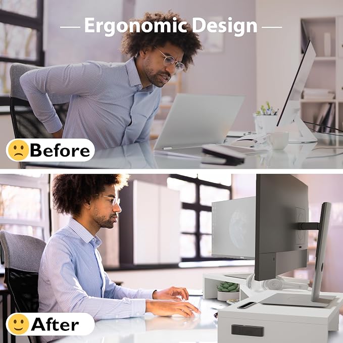 BONTEC Dual Monitor Stand Riser, Adjustable Length & Swivel Angle, Ergonomic - Image 4
