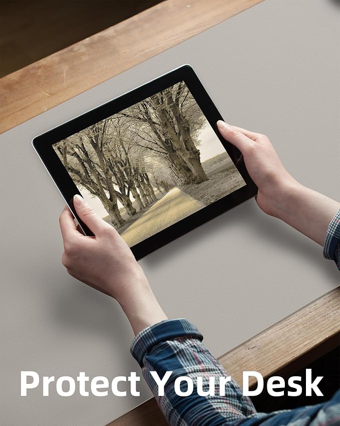 Leather Desk Pad Protector, Mouse Pad, Office Desk Mat, Non-Slip PU Leather - Image 3