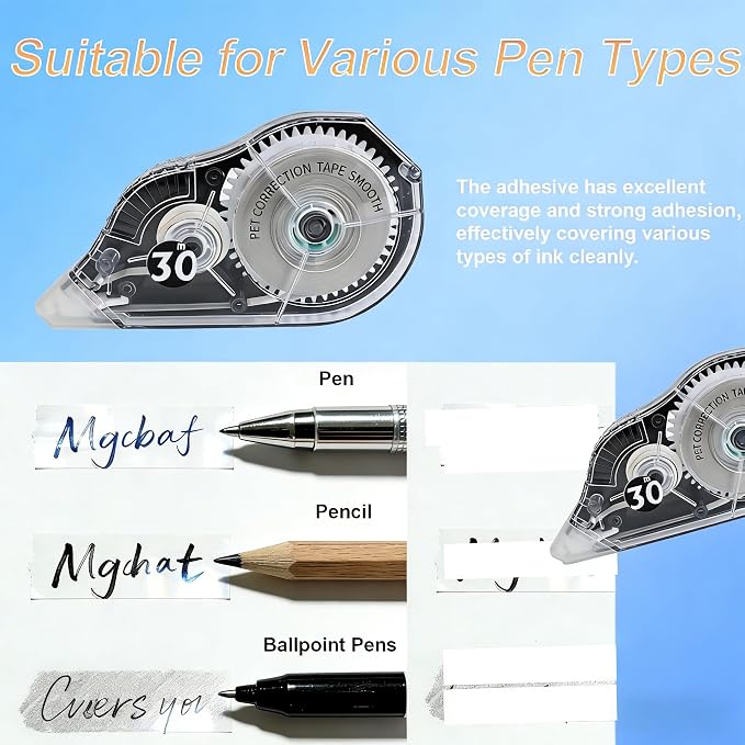 White Correction Tape, Clean and Easy to Use Tear-Resistant Tape Office or - Image 5