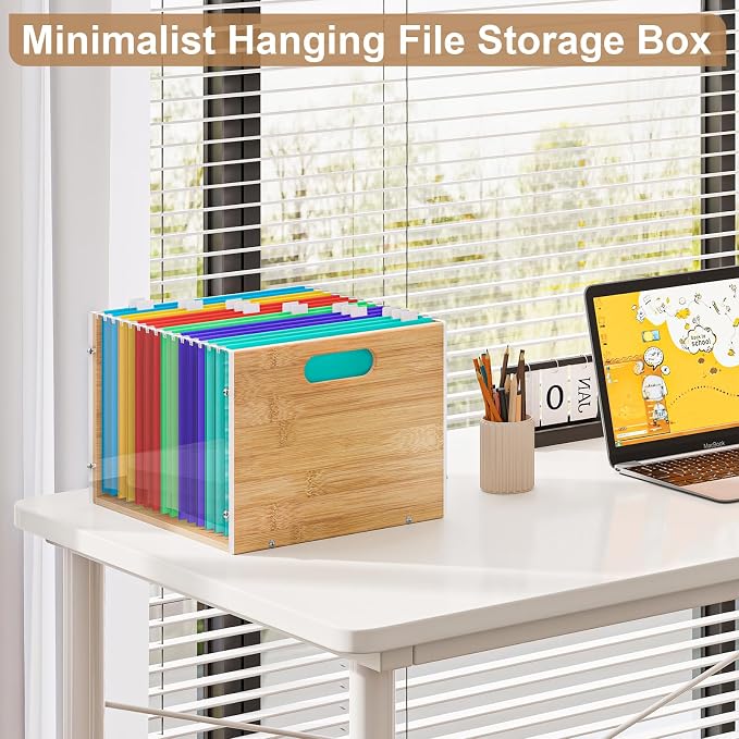 Sbanmao Clear Acrylic File Box Organizer, Bamboo Hanging Folder Storage Boxes - Image 8