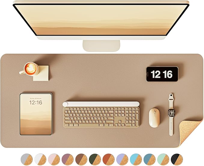 YSAGi Double-Sided Desk Pad, 31.5"x15.7"Leather Desk Mat, Eco Cork Desk Pad by YSAGi