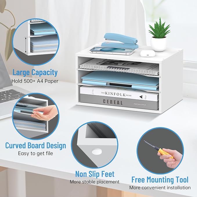 Wood Desk Organizer, 3 Tier Paper Tray Organizer - Image 4
