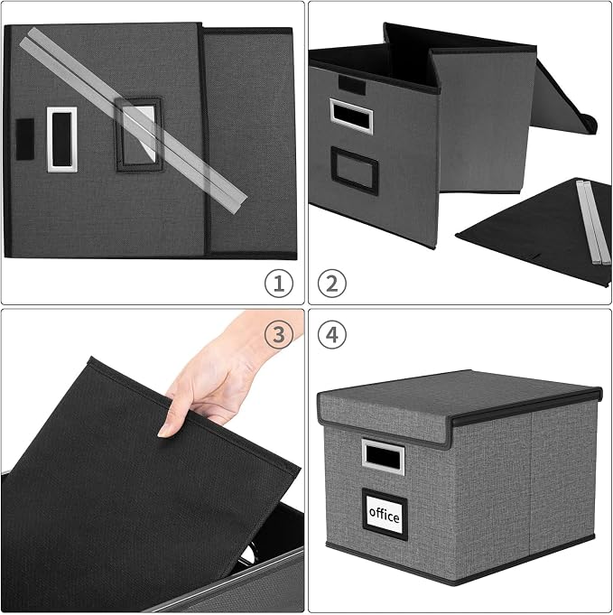 File Organizer Boxes with Lids, Linen Office Document Storage Boxes, Filing - Image 7