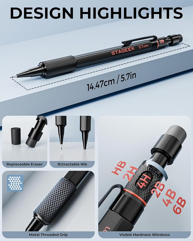 STAGEEK 0.9mm Mechanical Pencil Set, Weatherproof Artist Pencils - Image 3