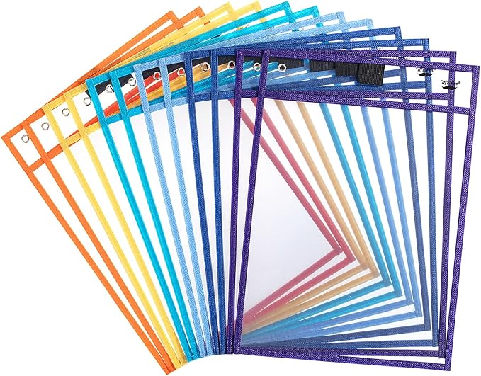 Mr. Pen- Reusable Dry Erase Pocket Sleeves, 12 Pack, Colorful | Clear Plastic by MrPen