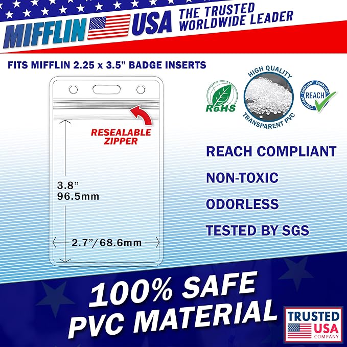Mifflin-USA Plastic Waterproof ID Badge Holders, Vertical Hanging Name Card - Image 3