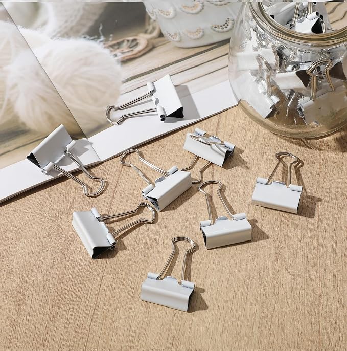 Jetec 200 Pack 1in/25mm White Metal Binder Clips Bulk Medium Reusable Fold Back - Image 7