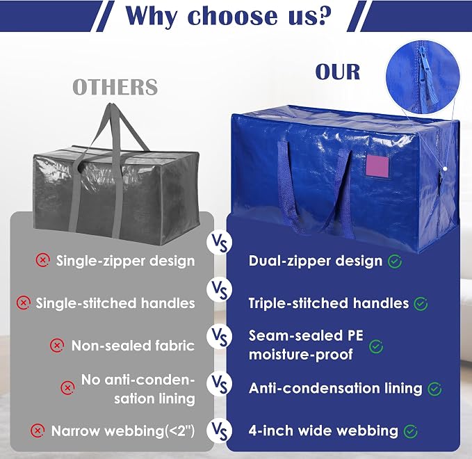 12 Pack Moving Bags with Full-Open Side Zipper, Extra Large 93L Heavy Duty - Image 9