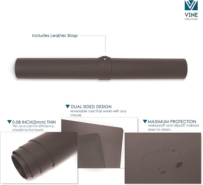Vine Creations Leather Desk Mat Large 44" x 22", Desk Protector Mat, PU Leather - Image 5