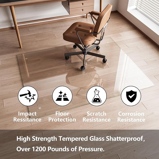 Koonmi Glass Chair Mat for Carpet, Tempered Glass Chair Mat - Image 4