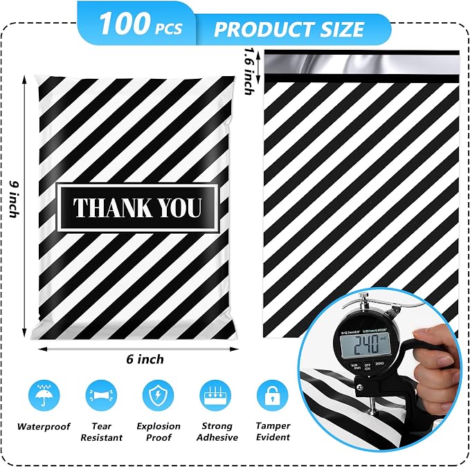 Thank You Poly Mailer 6x9 Inch 100 Pcs, Waterproof and Tear-Resistant Shipping - Image 2