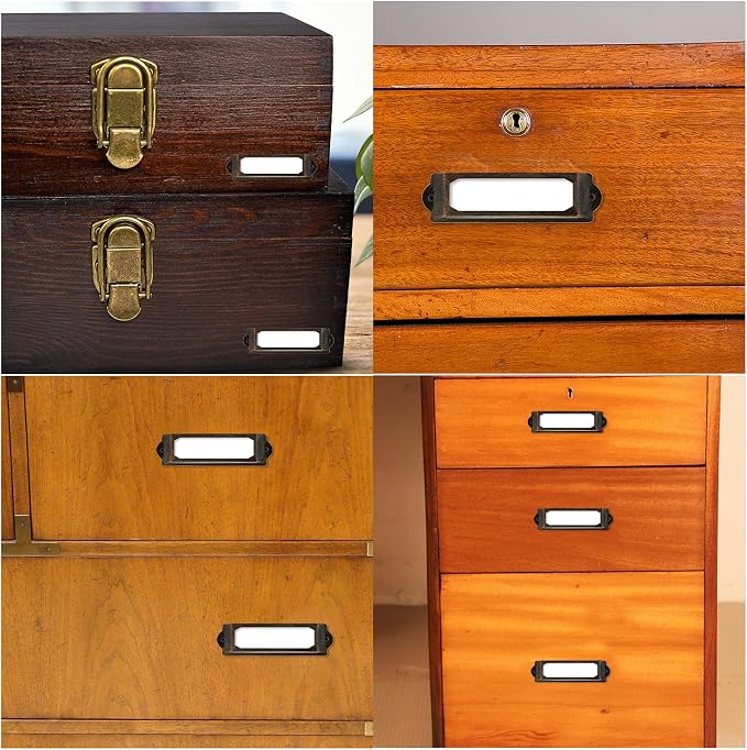 60 Pcs Antique Label Holder, 2.3 Inch, Office File Cabinet Shelves Drawer - Image 8