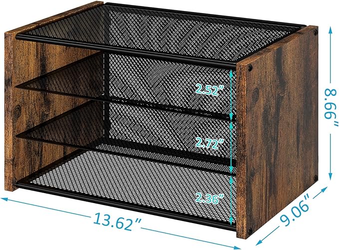DAOUTIME 3-Tier Paper Letter Tray, Wooden Desk File Organizer, Stackable Metal - Image 3