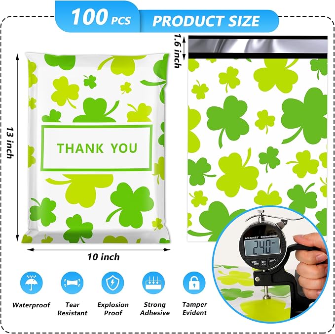 St Patrick's Day Poly Mailer 10x13 Inch 100 Pcs, Waterproof and Tear-Resistant - Image 2