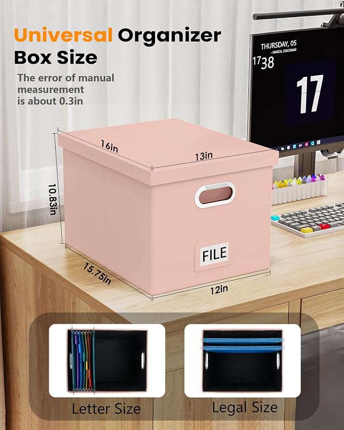 Oterri File Organizer Box with Lid, Portable Hanging File Box - Image 4
