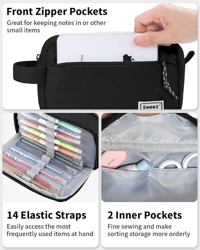 Sooez Big Capacity Pencil Pen Case, Upgraded Canvas Pencil Pouch Large Pencil - Image 2