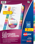 Avery 1-31 Dividers for 3 Ring Binders, 31 Tabs per Set, Customizable Table of by Avery