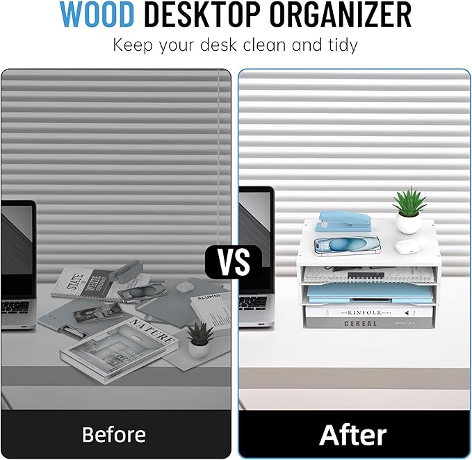 Wood Desk Organizer, 3 Tier Paper Tray Organizer - Image 6