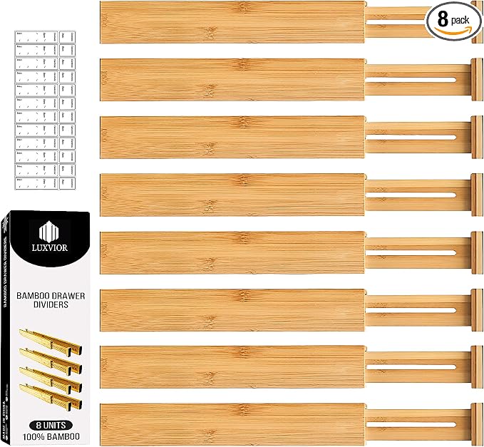 Expandable Bamboo Drawer Dividers 8 pack by LUXVIOR