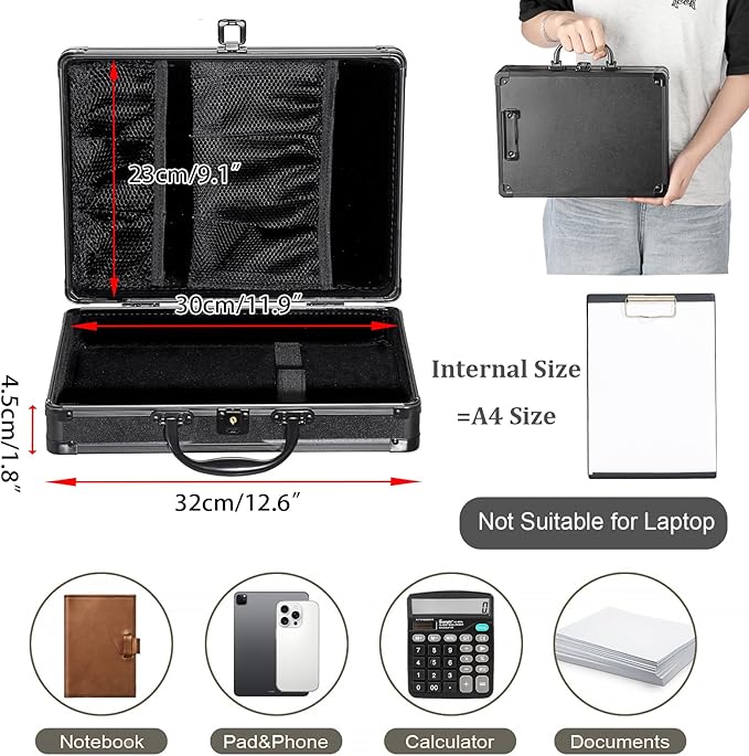 Clipboard Storage Box with Key Lock and Handle, 12x9 Inch Aluminum Clipboard - Image 3