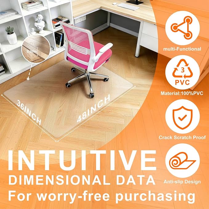 Clear Chair Mat for Hard Floor, Rectangle | Durable Thick PVC, Anti-slip Grip - Image 2