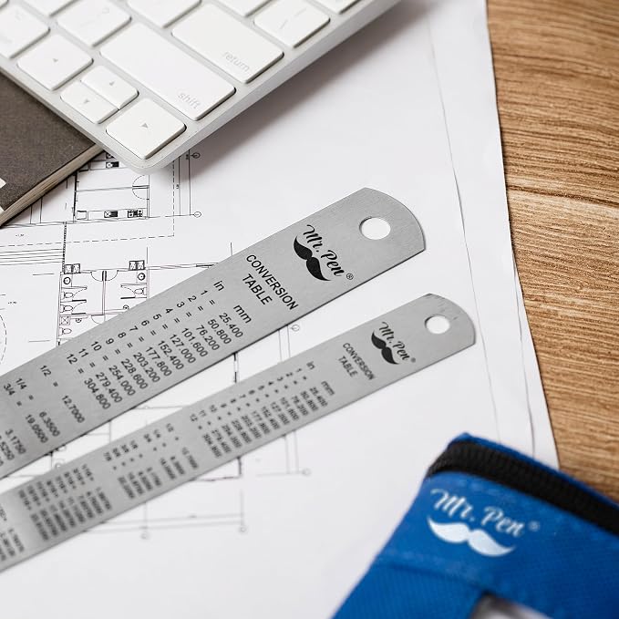 Mr. Pen- Metal Straight Edge Ruler, 2 Pack, Imperial & Metric Measurements - Image 6
