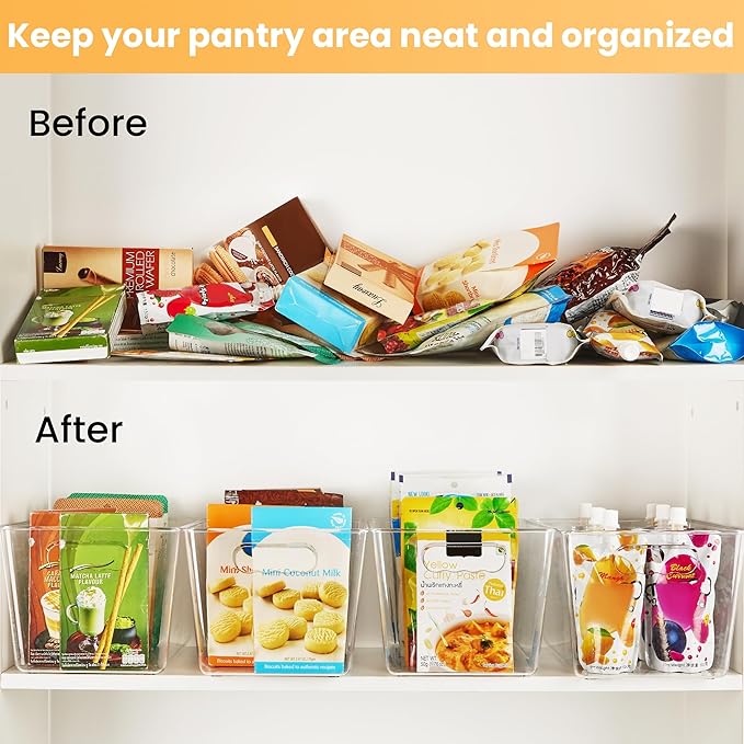 YIHONG 8 Pack Clear Pantry Organizer Bins, Plastic Storage Containers - Image 6