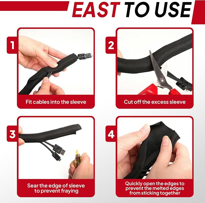 Black Braided Cable Management Sleeves, 1/2"-12Feet | Wire Loom Tubing - Image 7