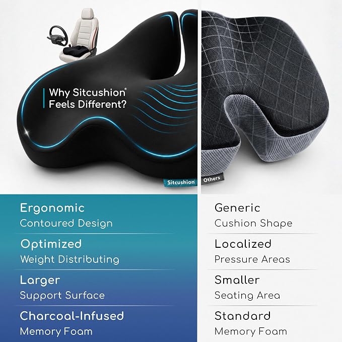 SitCushion Car Seat Cushion for Long Driving – X Large Memory Foam Seat Cushion - Image 6