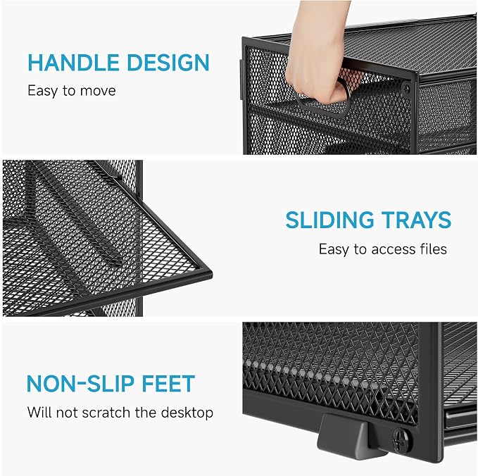 Lavatino 3-Tier Letter Tray Desk Organizer, Mesh Metal Paper File Tray Organizer - Image 3