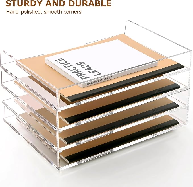 SANRUI 4 Tier Acrylic Paper Letter Tray Desk Stackable Organizer Trays，Clear - Image 8