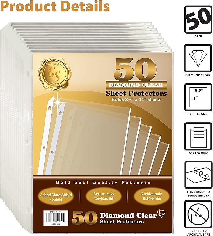 GOLD SEAL Sheet Protectors, 50 Pack 8.5 x 11 Anti-Glare Sheet Protectors - Image 3