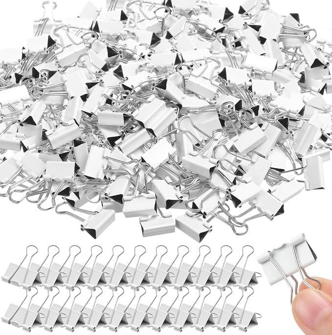 Jetec 200 Pack 0.6in/15mm White Metal Binder Clips Bulk Small Reusable Fold by Jetec
