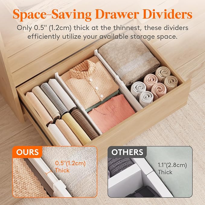 Lifewit 8" Tall 4 Pack Drawer Dividers, 13.8"-22.2" Adjustable Deep Drawer - Image 6