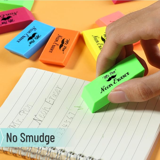 Mr. Pen- Pencil Eraser, 12 Pack, Neon Colors | Large Latex Free Block Erasers - Image 3