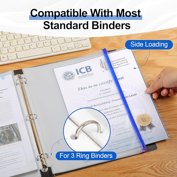 KTRIO 24 Pack Binder Pockets, 8.5 x 11 Colored Zipper Pouches - Image 4
