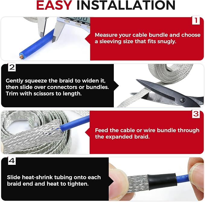 Tinned Copper Braid Wire Shielding Ground Strap Metal Cable Sleeve Expandable - Image 7