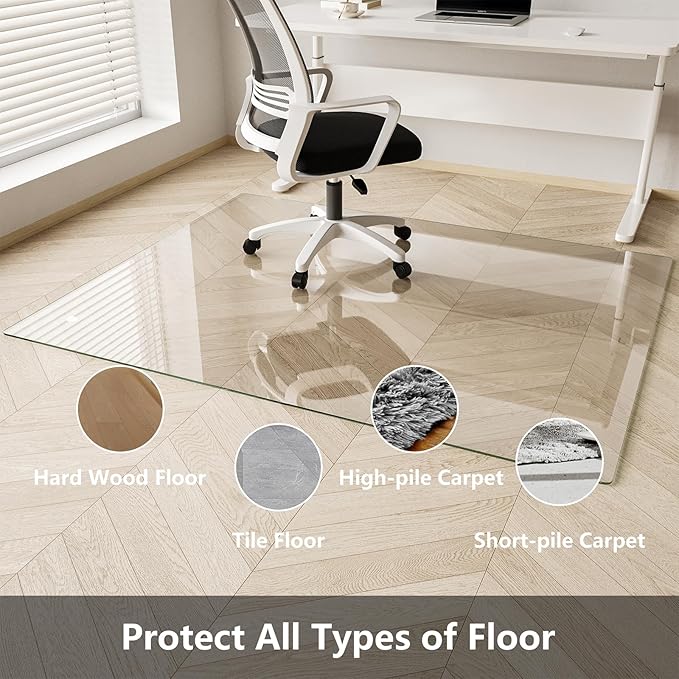 Koonmi Glass Chair Mat for Carpet, Tempered Glass 50"x65" Office Chair Mat - Image 2