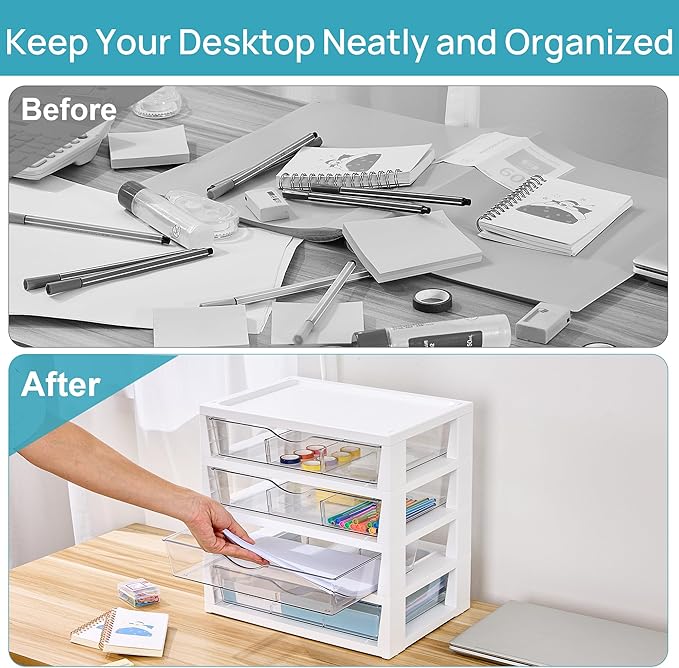 Vtopmart Clear Plastic Desk Organizer, 4-Tier Assemble Desktop File Organizer - Image 4