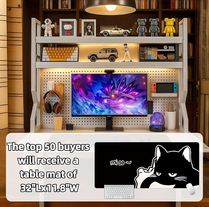 Desktop Hutch Bookshelf, Many Gifts, Metal Desktop Bookcase - Image 4
