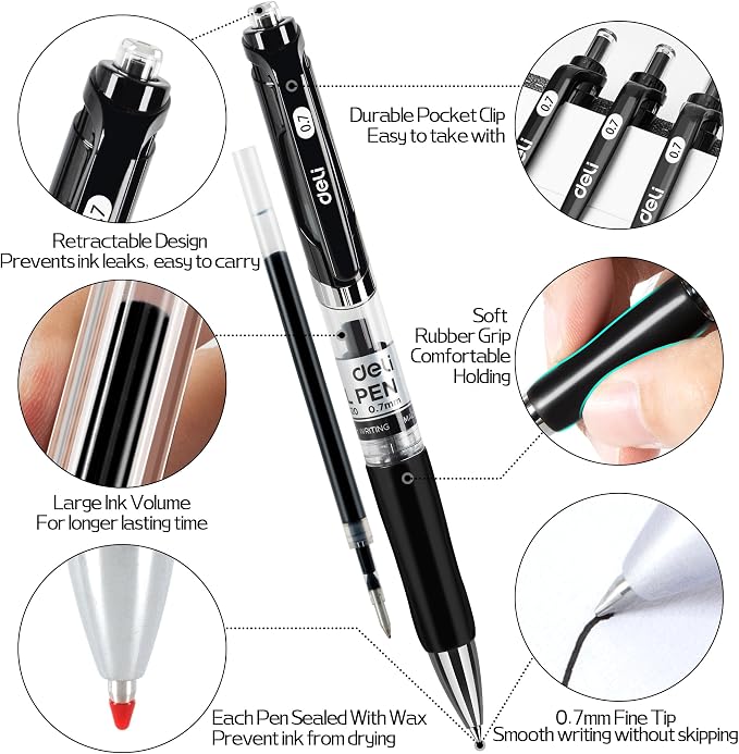 deli Gel Pens, 20 Pens with 30 Refills，Medium Point Pen Bulk 0.7mm, Smooth - Image 4