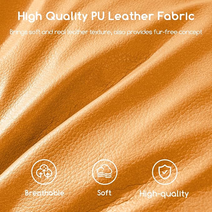 HIGOGOGO Round Stuffed Pouf Ottoman, Pu Leather Poufs - Image 6